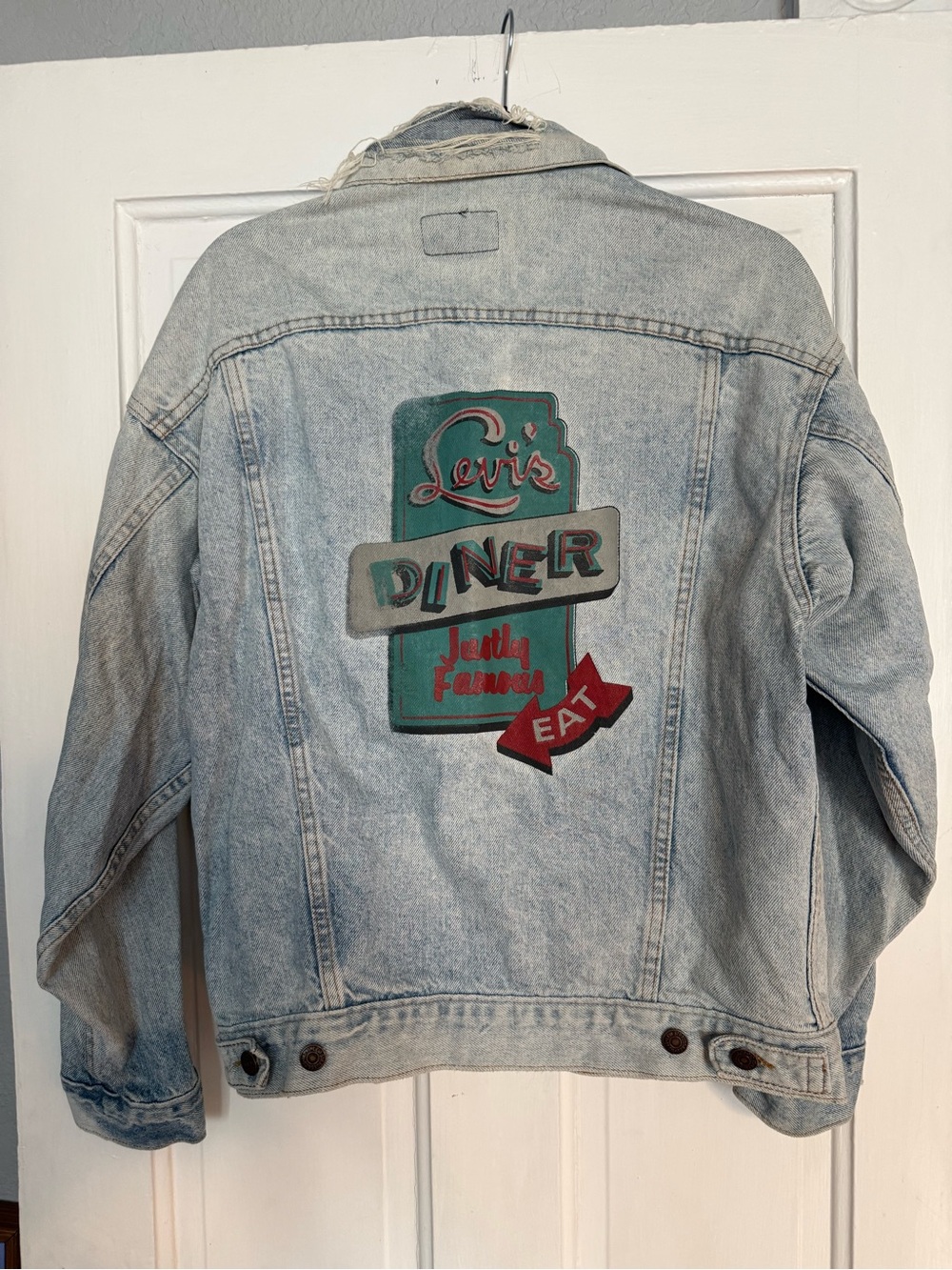 Vintage Levi's Light Blue Washed Denim Jacket with Diner painted back